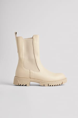 Light Beige Leather Profile Chelsea Boots