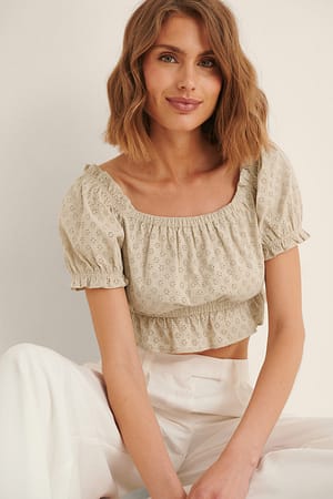 Beige Anglaise Cropped Top