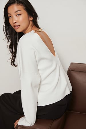 White Chain Open Back Knitted Sweater