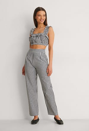 Black Check Cropped Gingham Pants