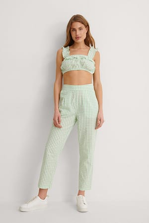 Green Check Cropped Gingham Pants