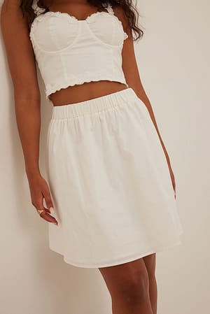 White Elastic Waist Mini Cotton Skirt