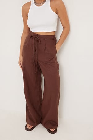 Brown High Waist Linen Pants