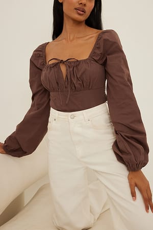 Brown Long Sleeve Cotton Blouse