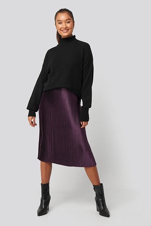 Dark Purple Shiny Pleated Skirt