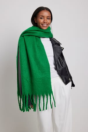 Strong Green Soft Braided Recycled Tassel Scarf