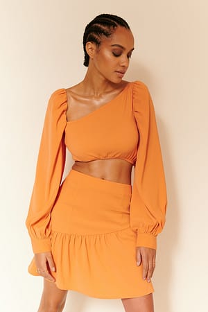 Terracotta Cropped Balloon Sleeve Top