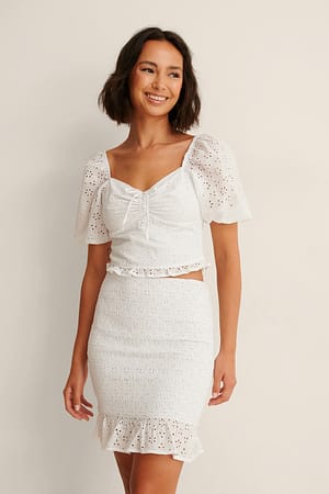 White Anglaise Puff sleeve Top