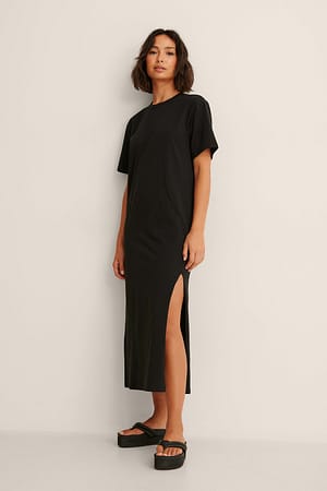Black Front Slit T-shirt Dress